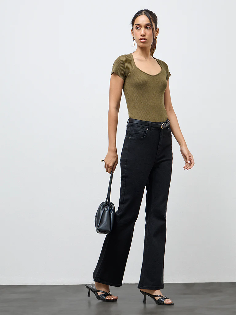 LOV Olive Ribbed-Textured Top - Image 2