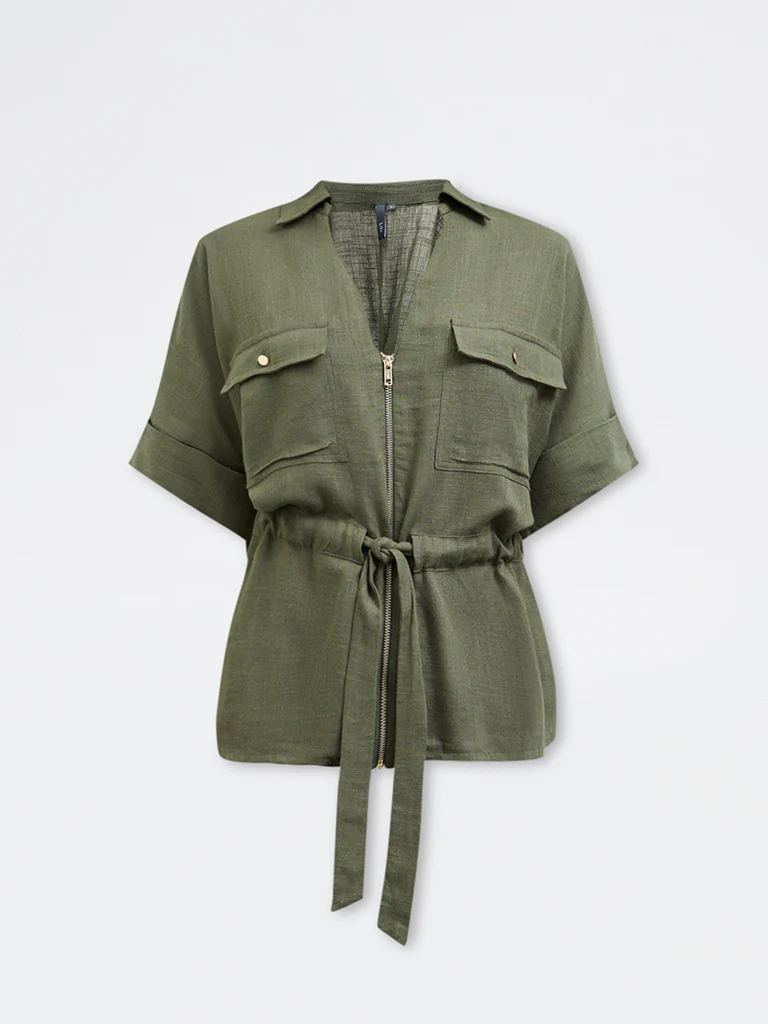 LOV Olive Solid Cotton-Blend Blouse - Image 5