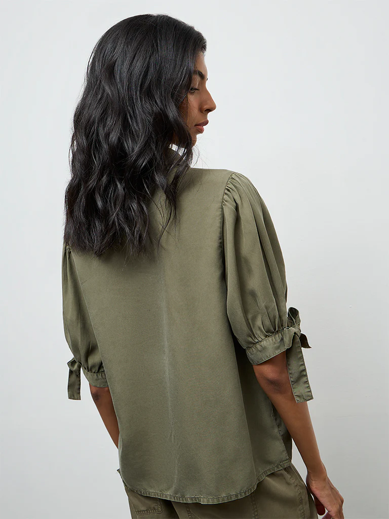 LOV Olive Solid Knot-Detailed Denim Shirt - Image 4