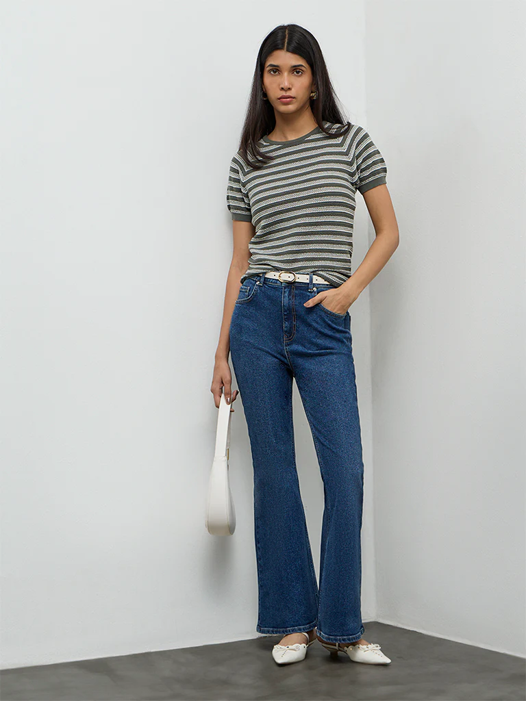 LOV Olive Striped Knit-Textured T-Shirt - Image 2
