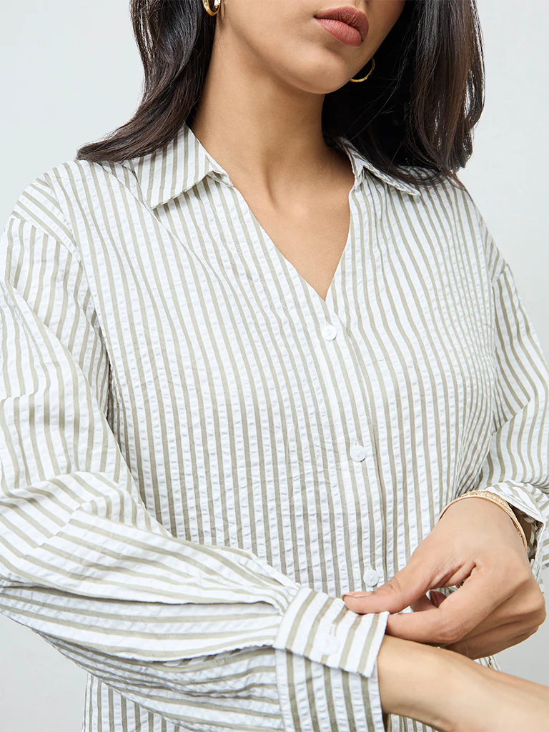 LOV Olive Striped Shirt - Image 3