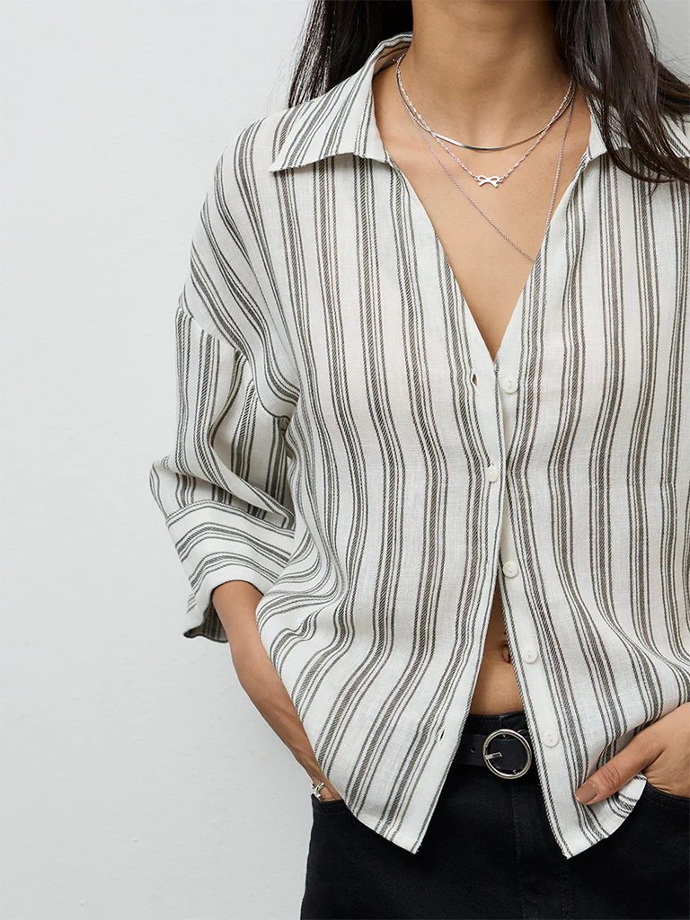 LOV Olive Striped Shirt - Image 3