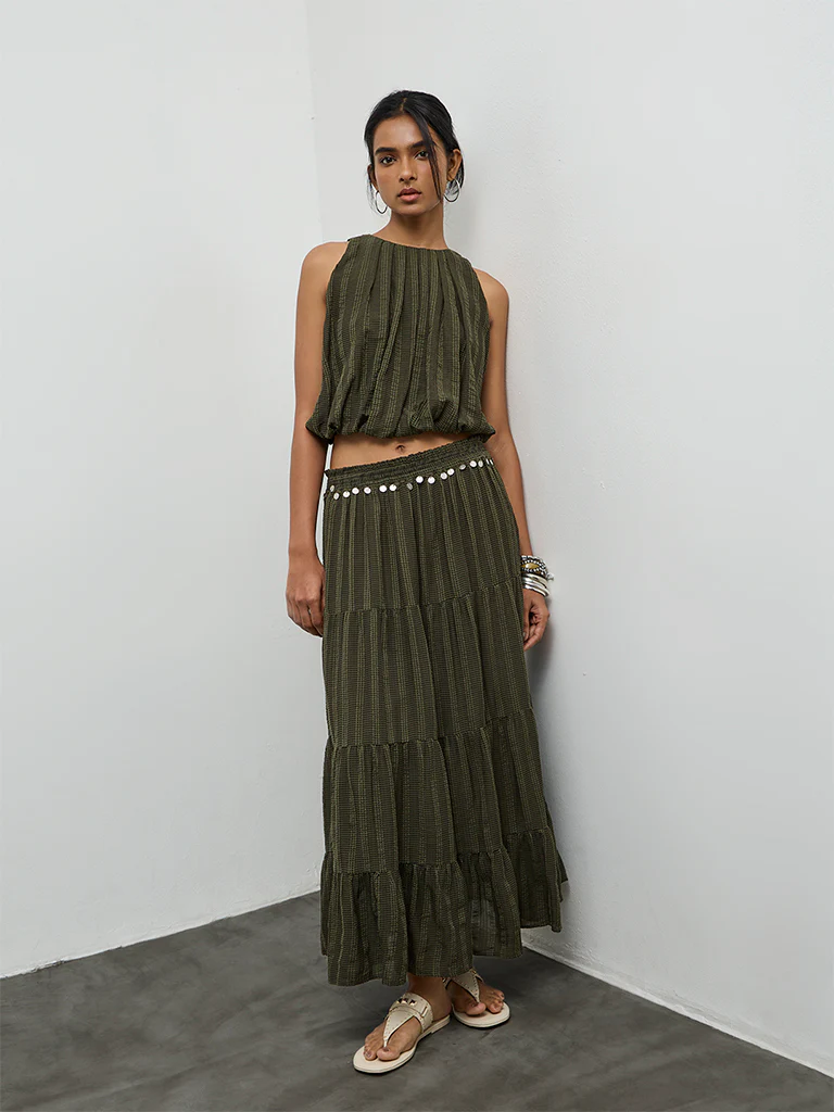 LOV Olive Textured Bubble Top - Image 2
