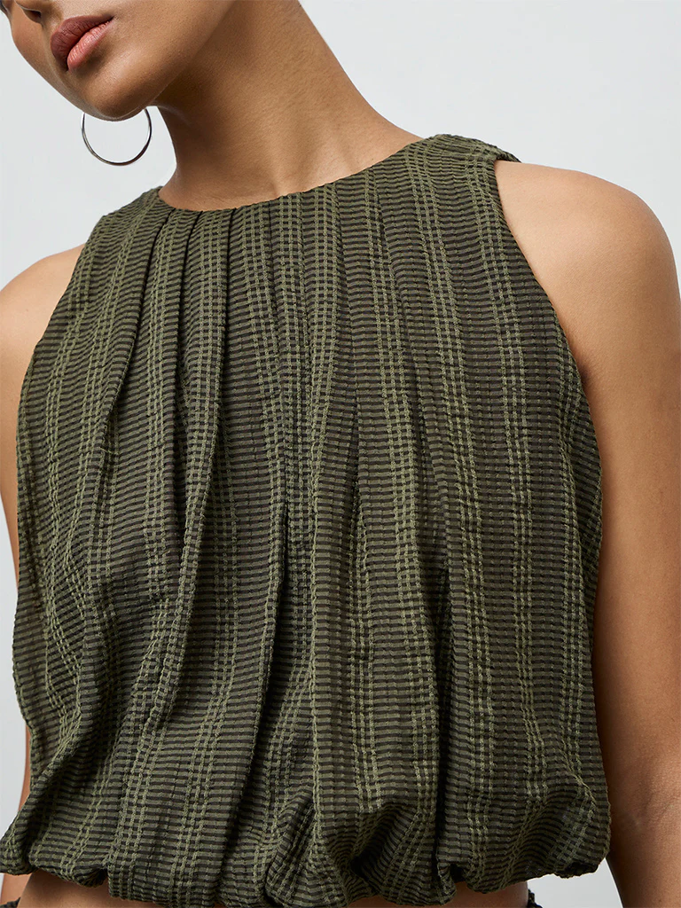 LOV Olive Textured Bubble Top - Image 3
