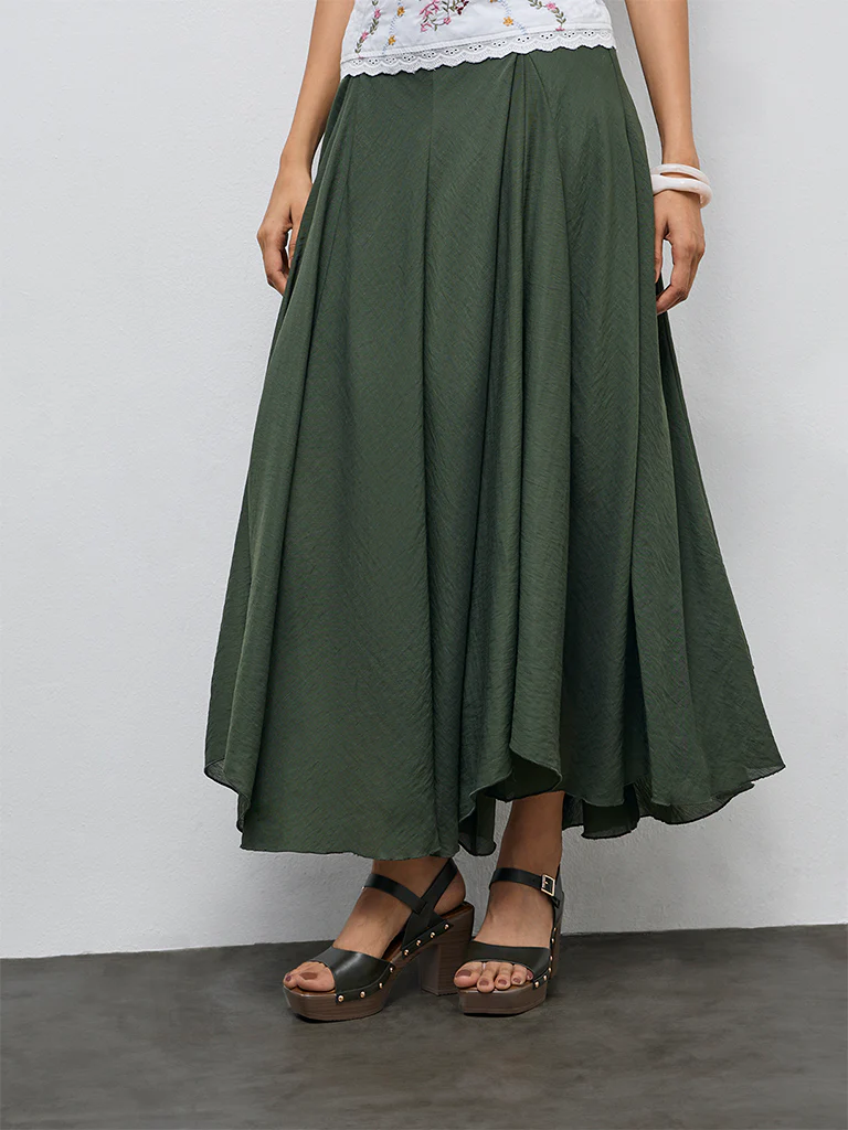 LOV Olive Textured High-Rise Maxi Skirt - Image 2