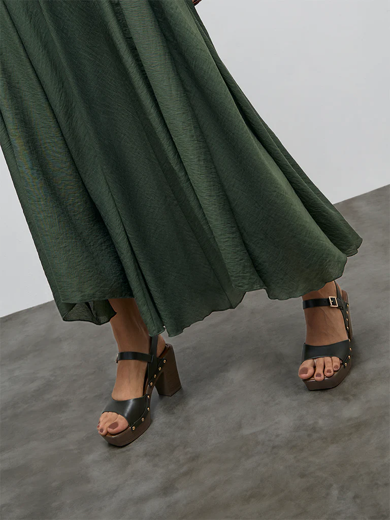 LOV Olive Textured High-Rise Maxi Skirt - Image 3
