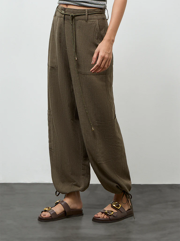 LOV Olive Textured High-Rise Pants - Image 2