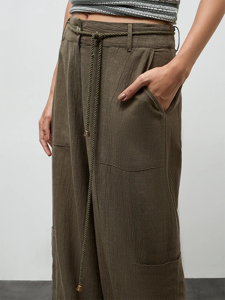 LOV Olive Textured High-Rise Pants - Image 3