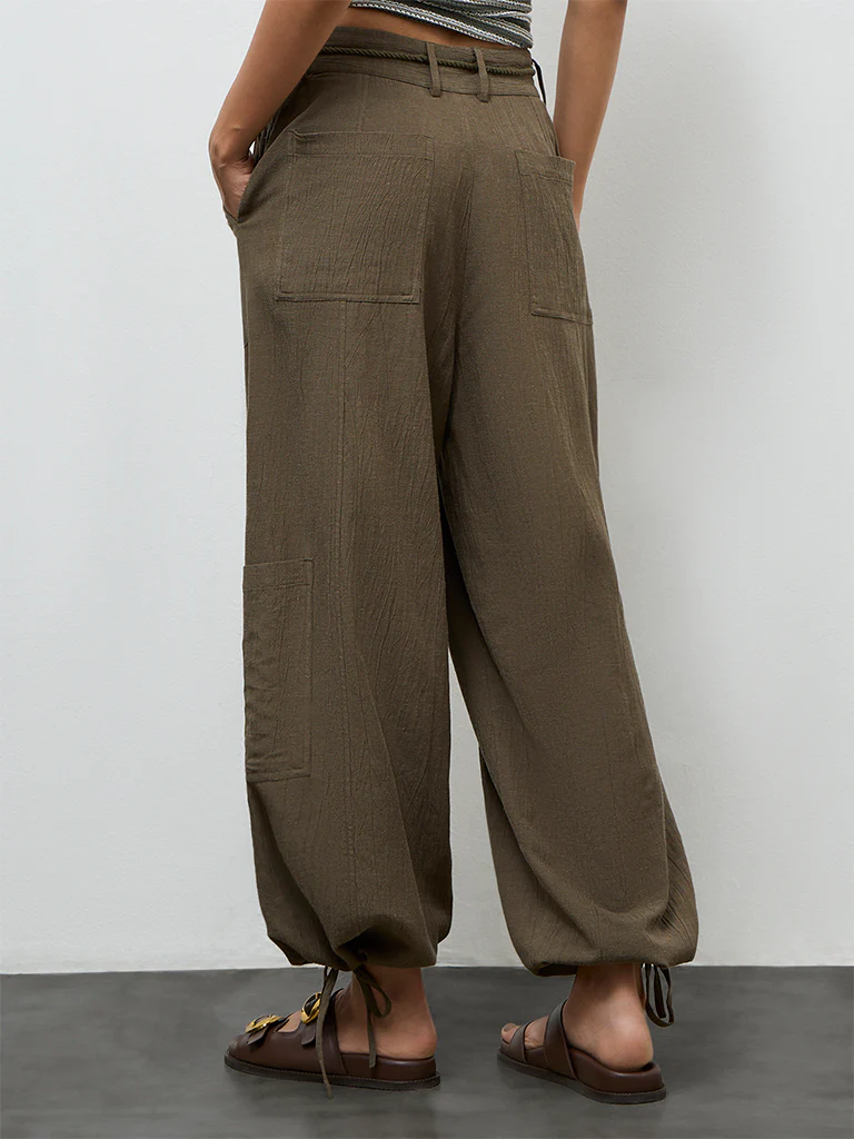 LOV Olive Textured High-Rise Pants - Image 4