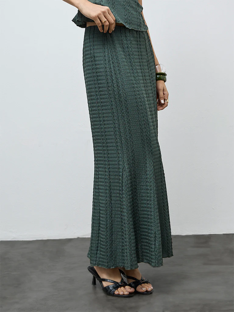 LOV Olive Textured High-Rise Skirt - Image 2