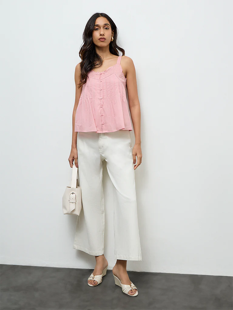 LOV Pink Embroidered Cotton Top