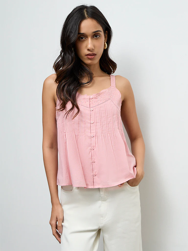 LOV Pink Embroidered Cotton Top - Image 2