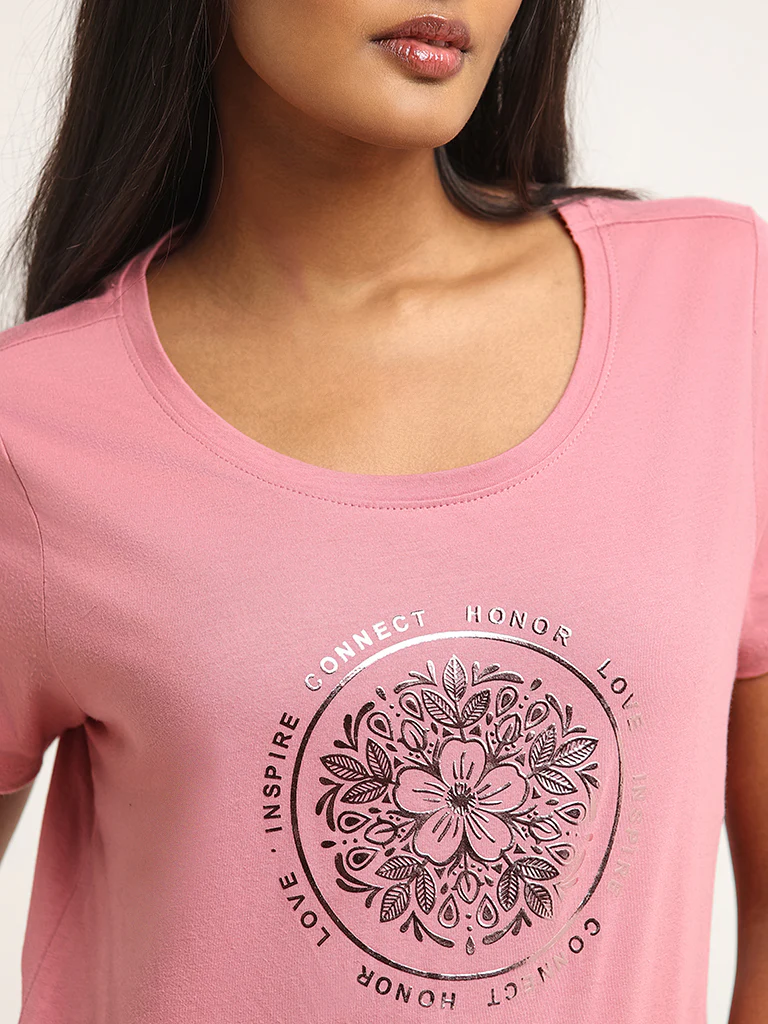 LOV Pink Printed Cotton T-Shirt - Image 2