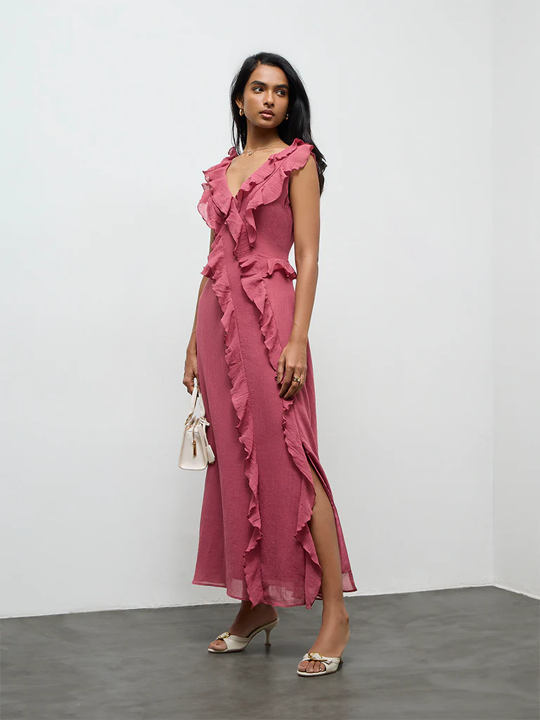 LOV Pink Ruffled Maxi A-Line Dress - Image 2