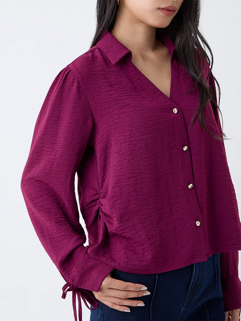 LOV Plum Crinkle-Textured Shirt - Image 3