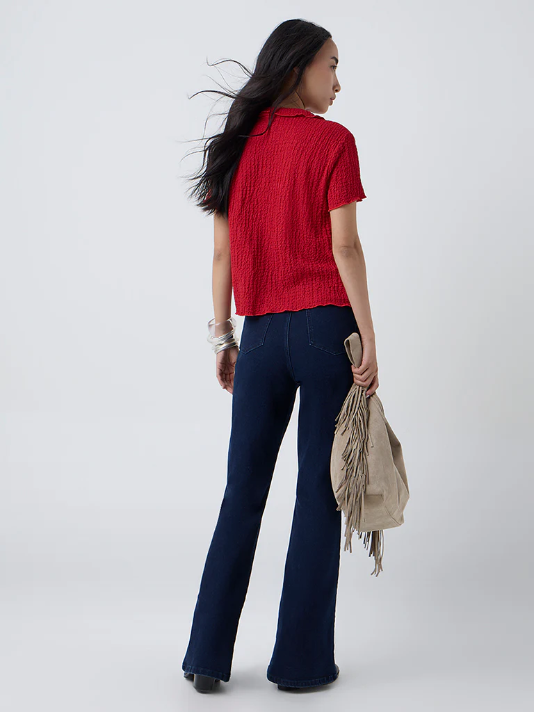 LOV Red Crinkle-Textured Shirt - Image 4