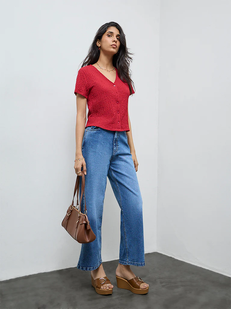 LOV Red Crinkle-Textured Top - Image 2