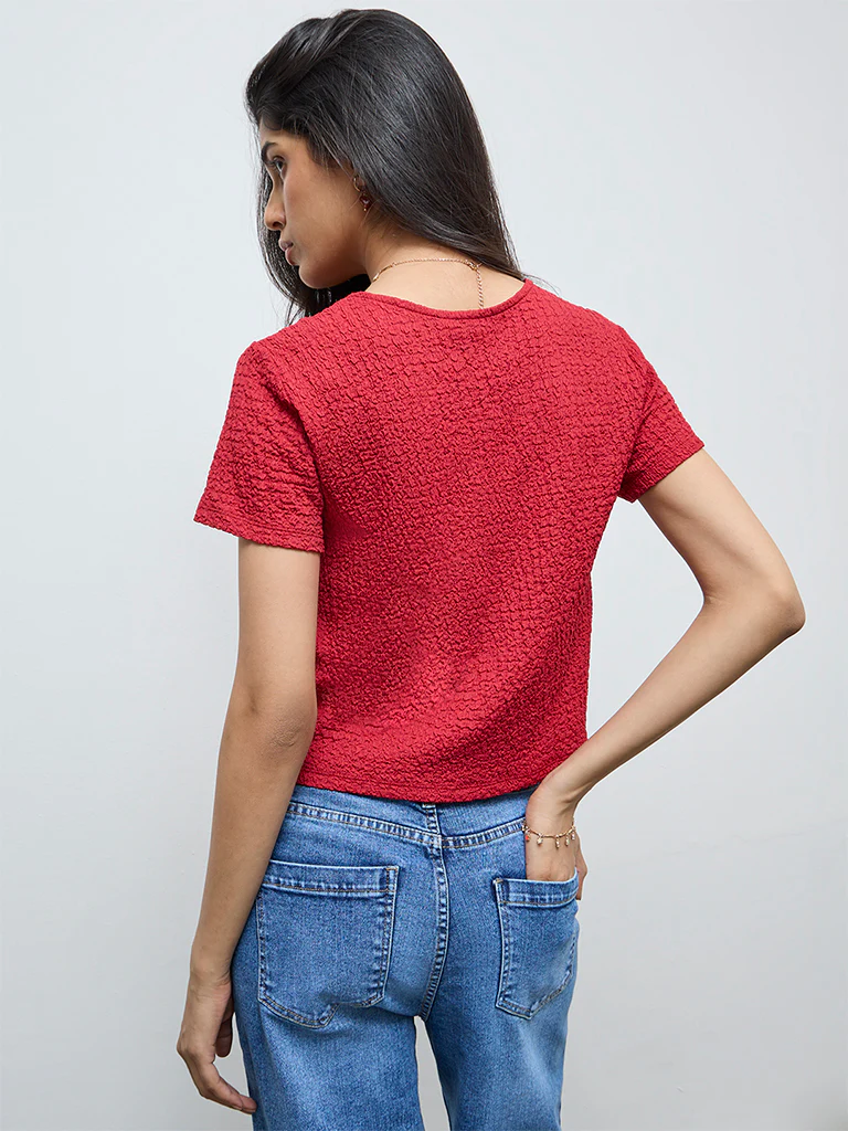 LOV Red Crinkle-Textured Top - Image 4