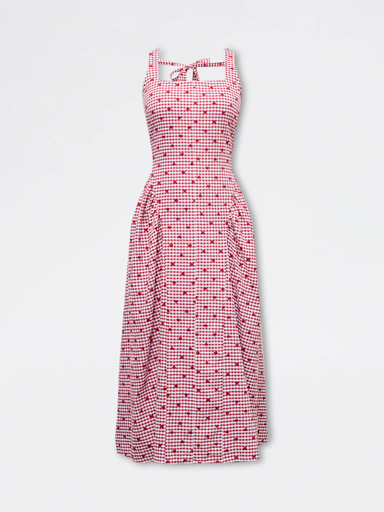 LOV Red Gingham Checkered Cotton A-Line Dress - Image 5