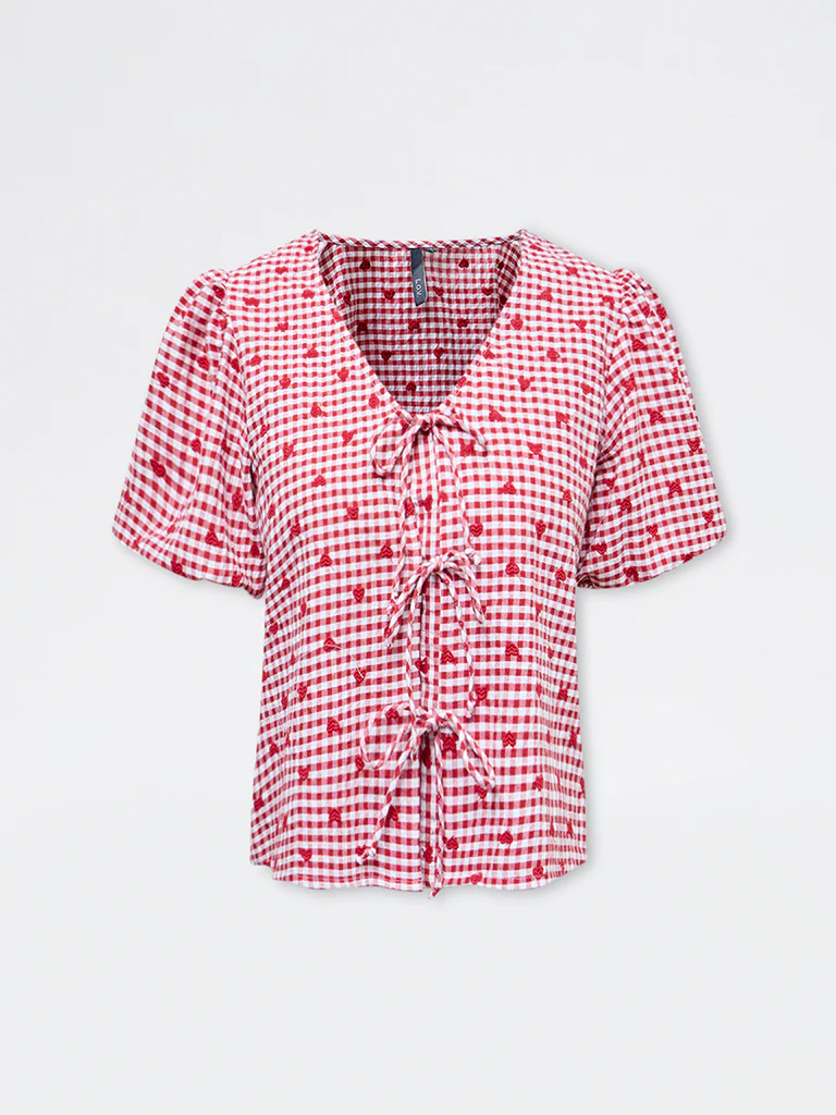 LOV Red Gingham Checkered Cotton Blouse - Image 5