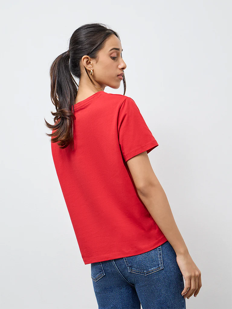 LOV Red Graphic Cotton T-Shirt - Image 4