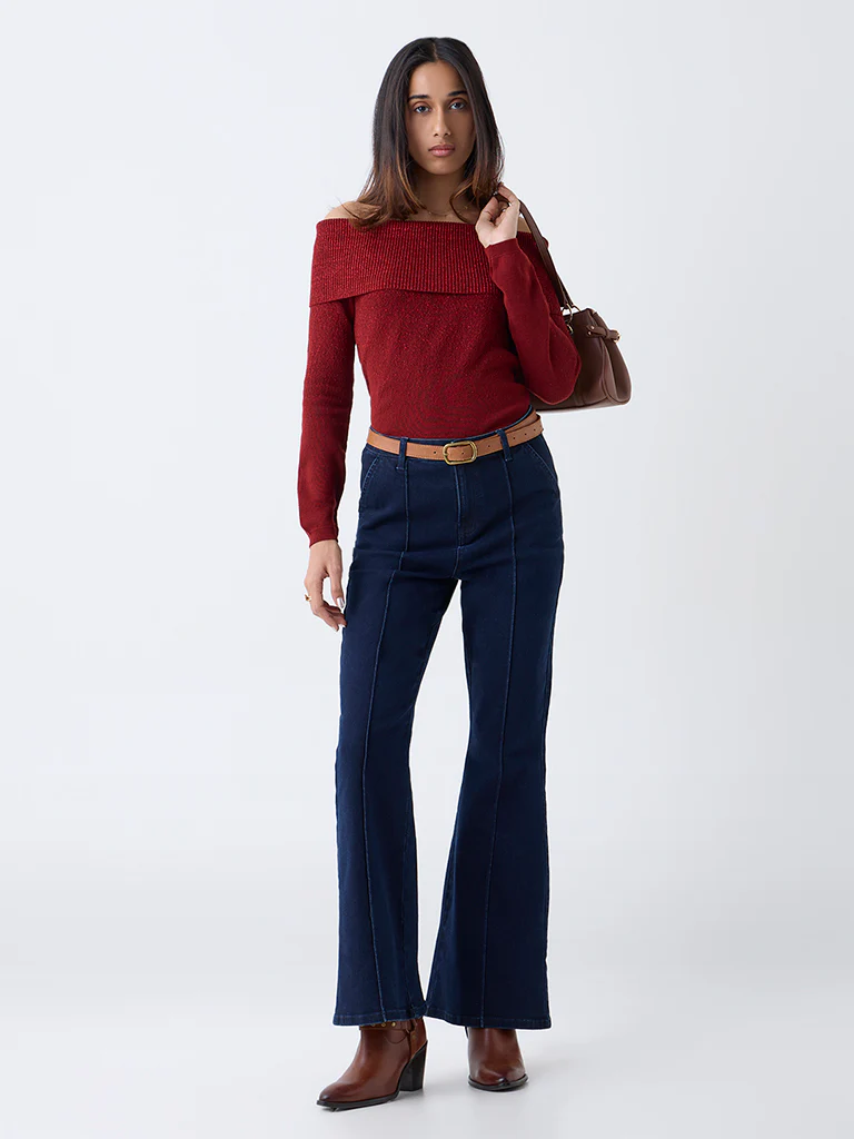 LOV Red Off-Shoulder Knitted Top - Image 2