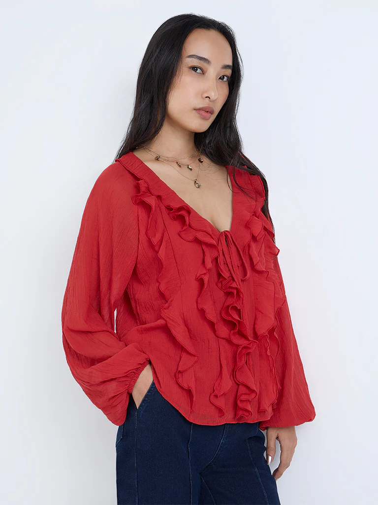LOV Red Ruffle Detailed Top - Image 2