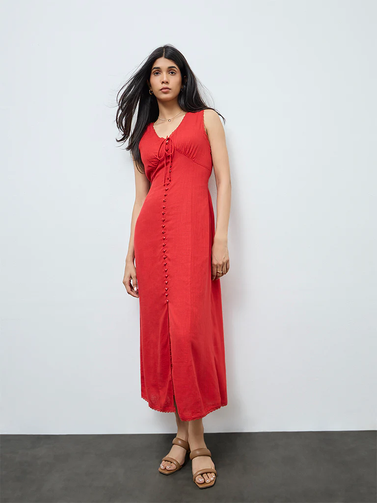 LOV Red Solid A-Line Dress - Image 2