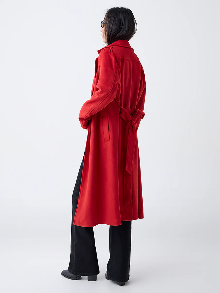 LOV Red Suede Trench Coat with Belt - Image 4