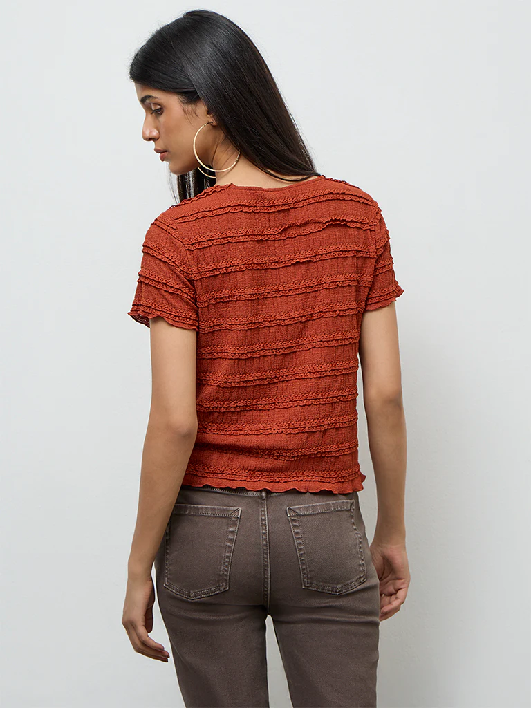 LOV Rust Embroidered Top - Image 4