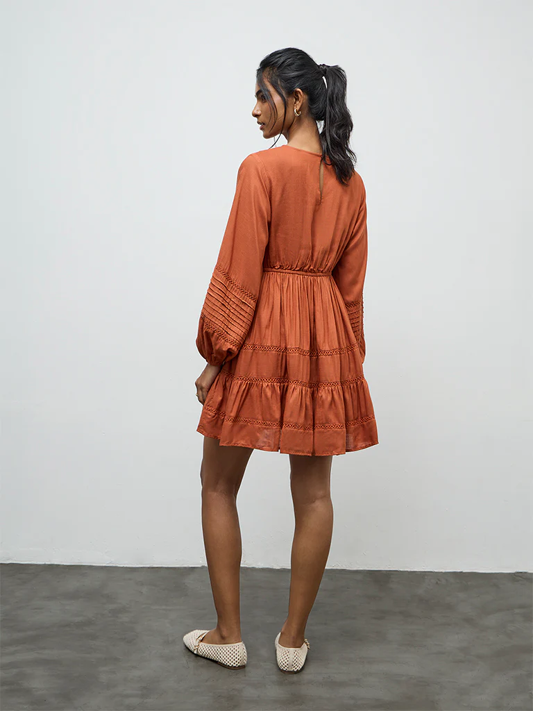 LOV Rust Floral Embroidered Tiered Dress - Image 4