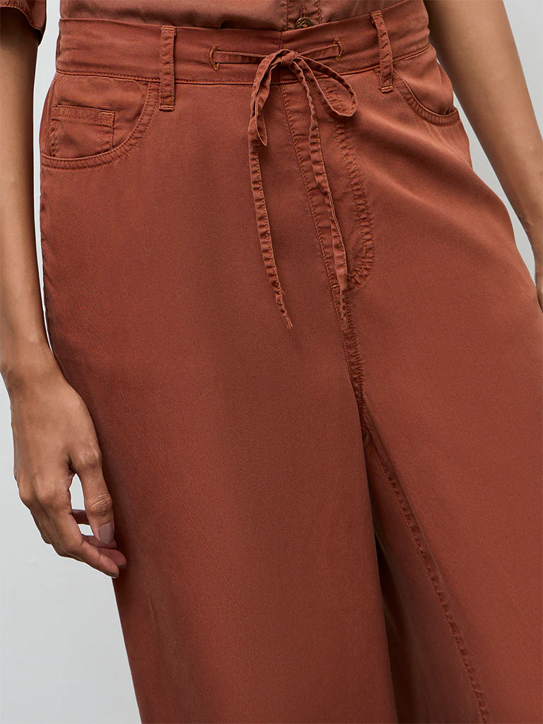 LOV Rust Knot-Detailed High-Rise Denim Trousers - Image 3