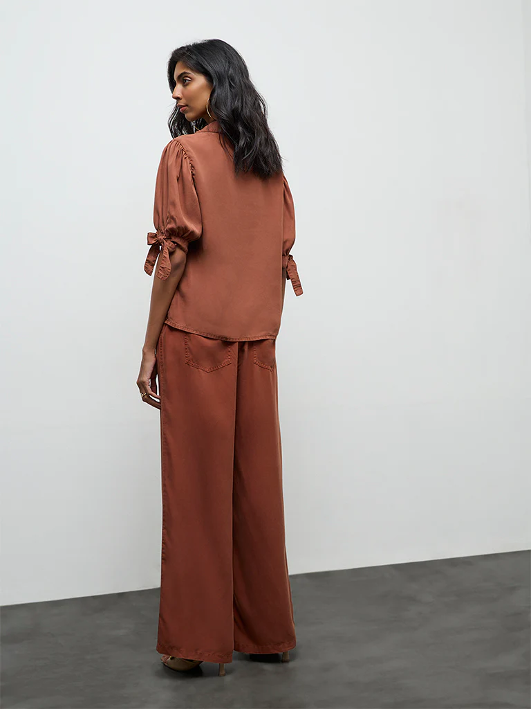 LOV Rust Knot-Detailed High-Rise Denim Trousers - Image 4