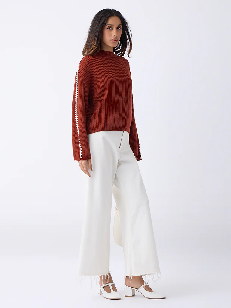 LOV Rust Ribbed-Textured Sweater - Image 2