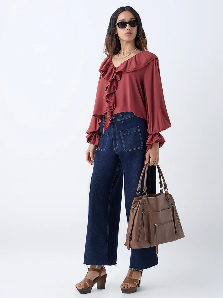 LOV Rust Ruffle-Detailed Top - Image 2