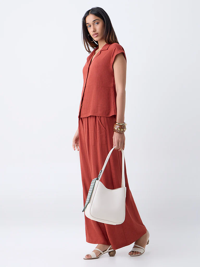 LOV Rust Solid Linen-Blend Shirt - Image 2
