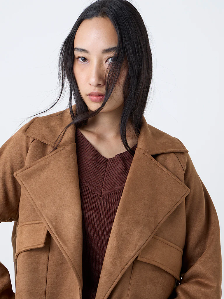LOV Tan Solid Suede Jacket - Image 3