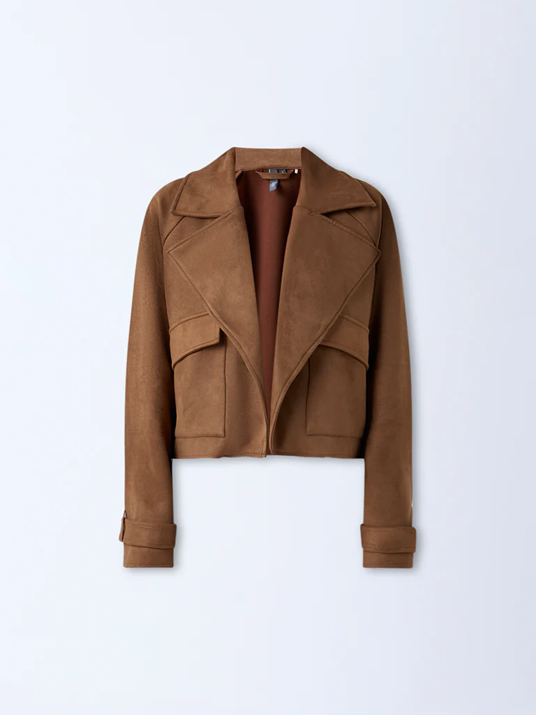 LOV Tan Solid Suede Jacket - Image 5