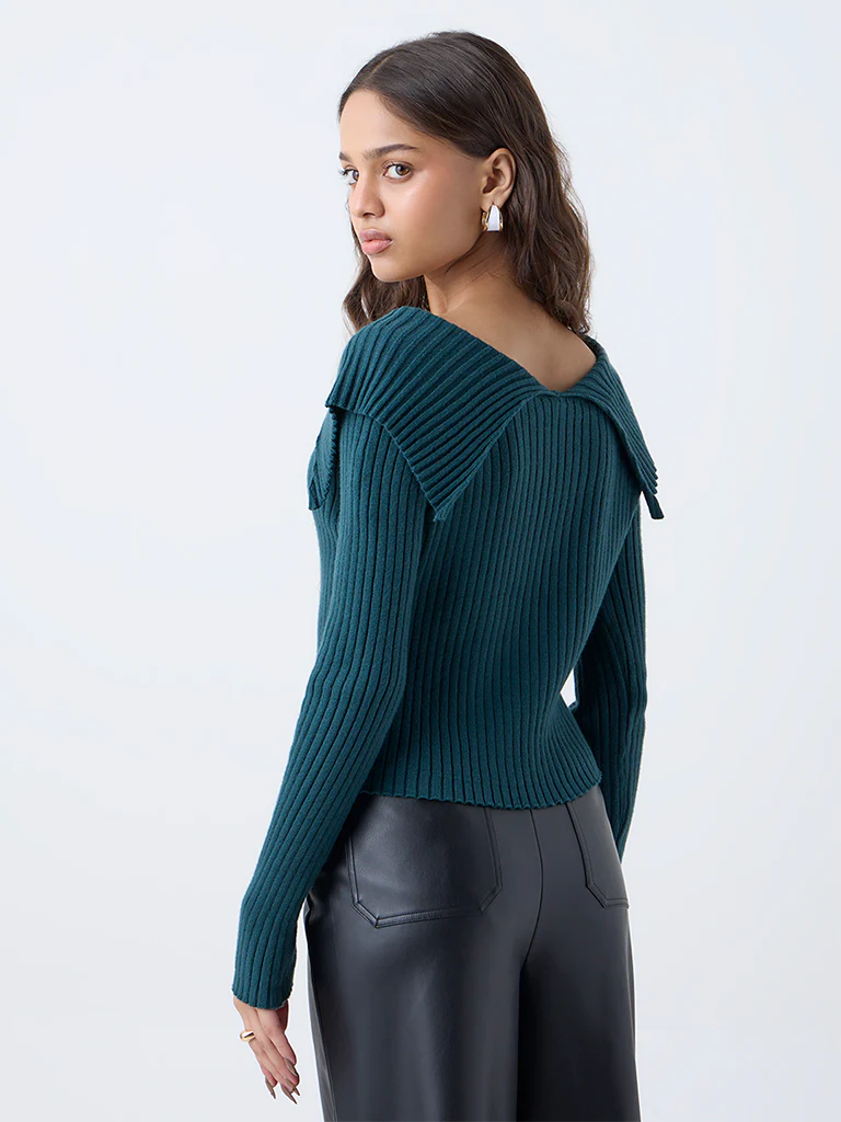 LOV Teal Ribbed-Textured Top - Image 4