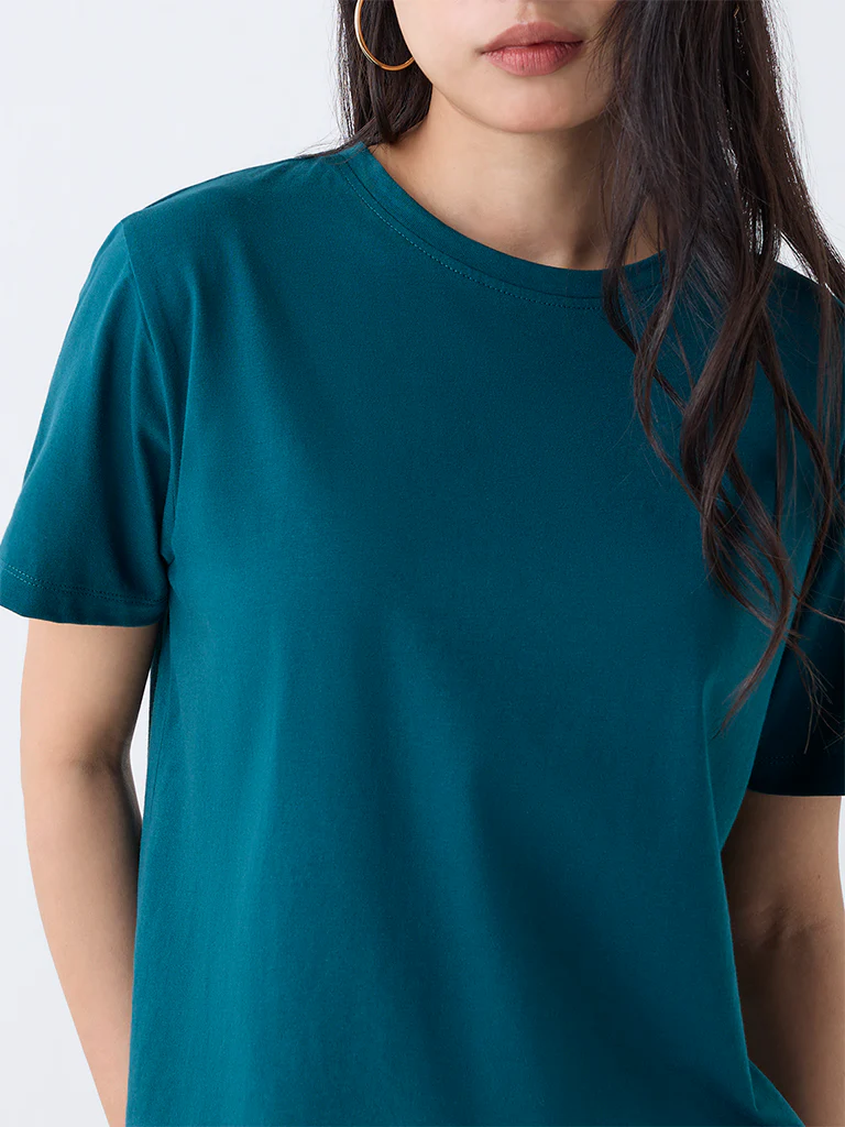 LOV Teal Solid Cotton T-Shirt - Image 3