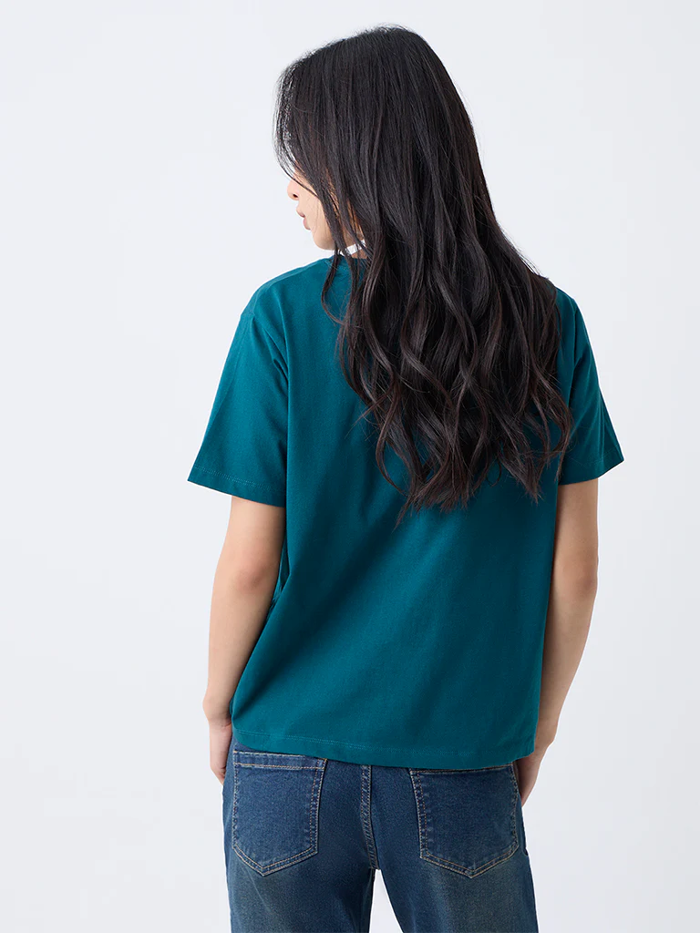 LOV Teal Solid Cotton T-Shirt - Image 4