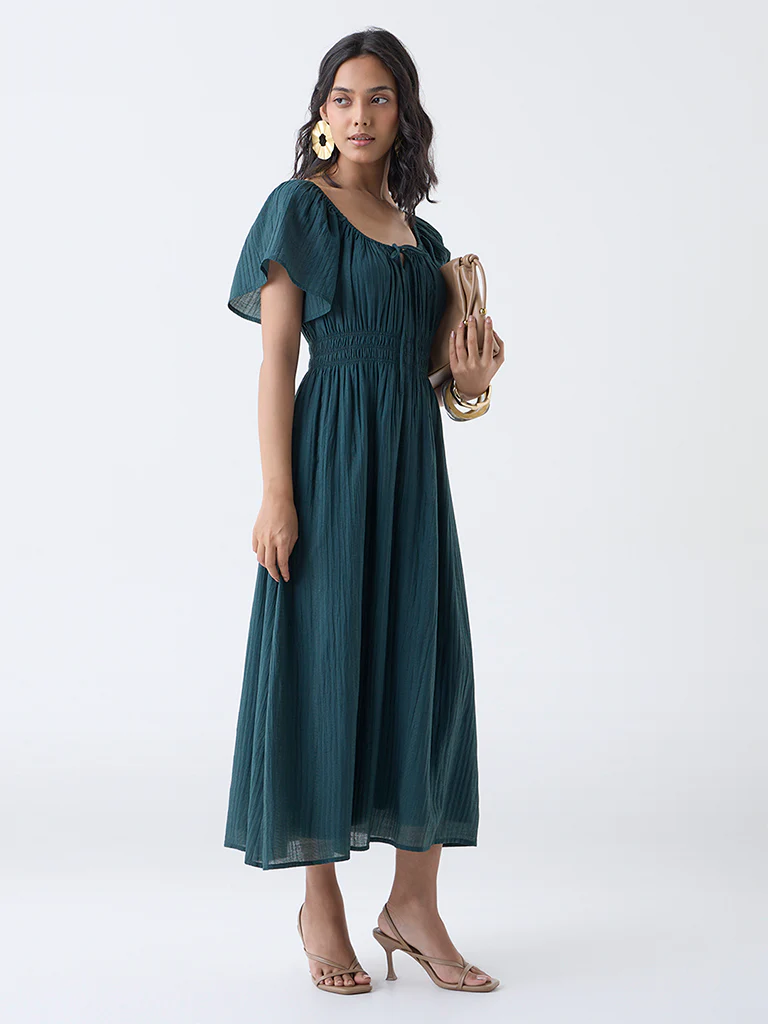 LOV Teal Textured A-Line Dress - Image 2
