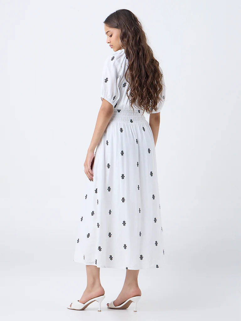 LOV White Embroidered A-Line Dress - Image 4