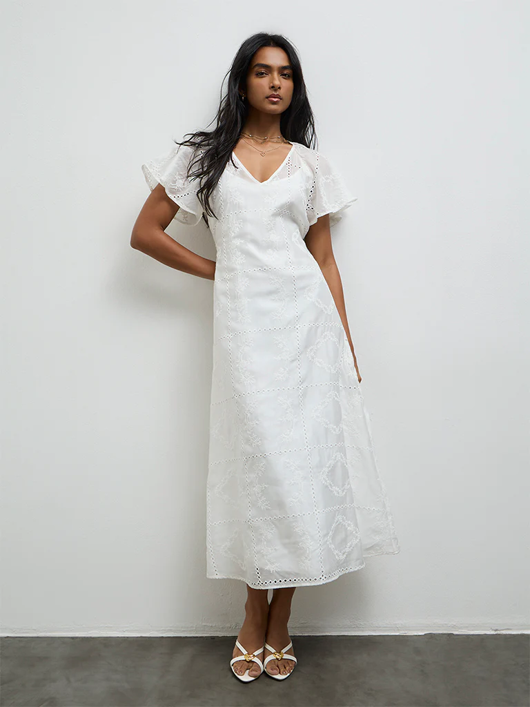 LOV White Embroidered A-Line Dress - Image 2