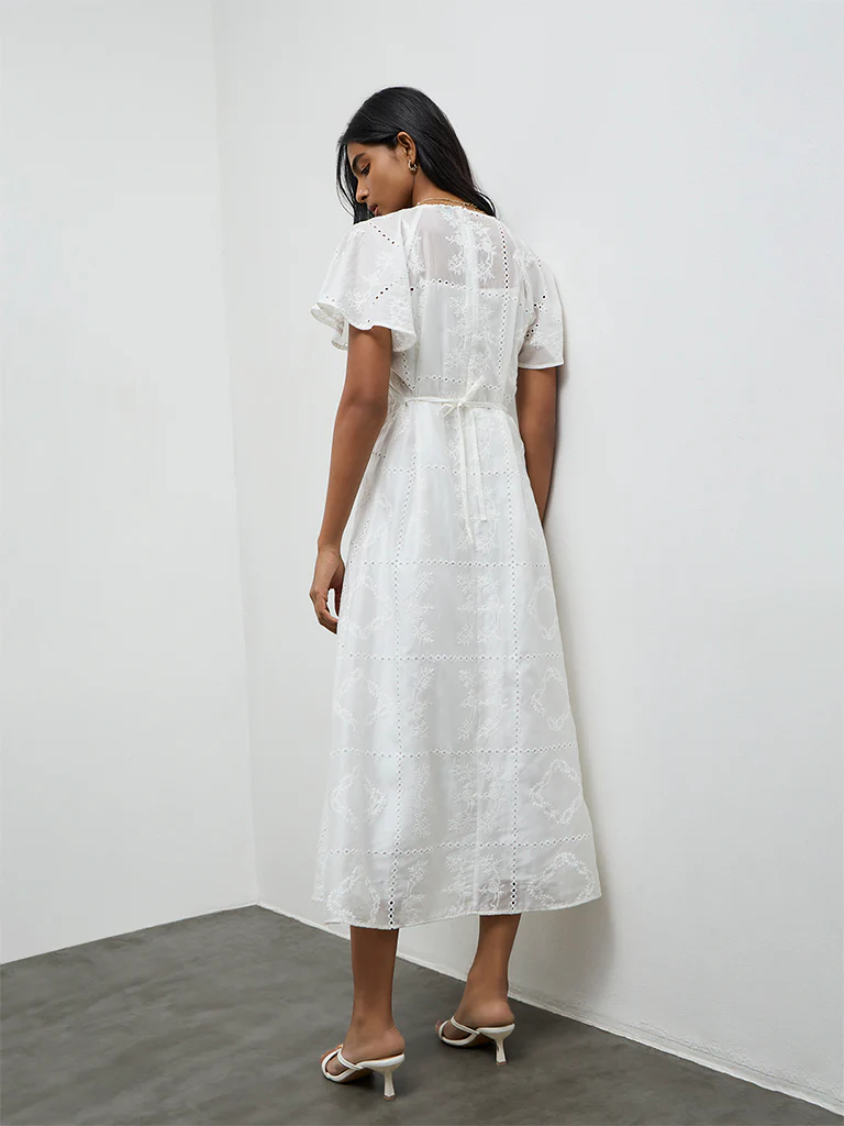 LOV White Embroidered A-Line Dress - Image 4