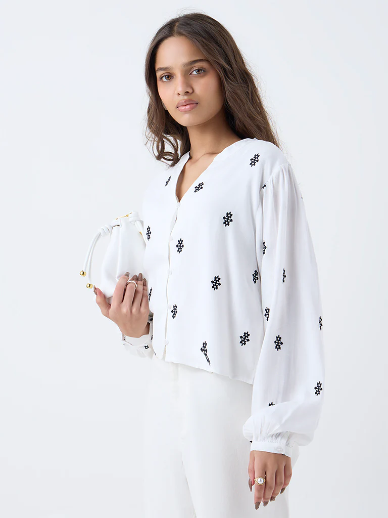 LOV White Embroidered Blouse