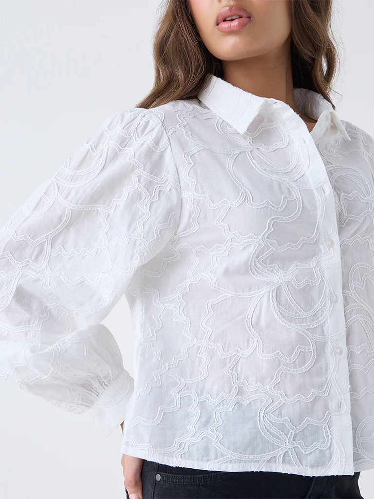 LOV White Embroidered Cotton Shirt - Image 3
