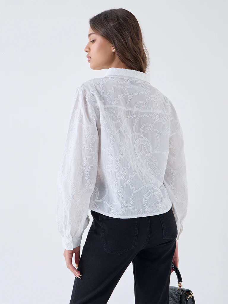 LOV White Embroidered Cotton Shirt - Image 4