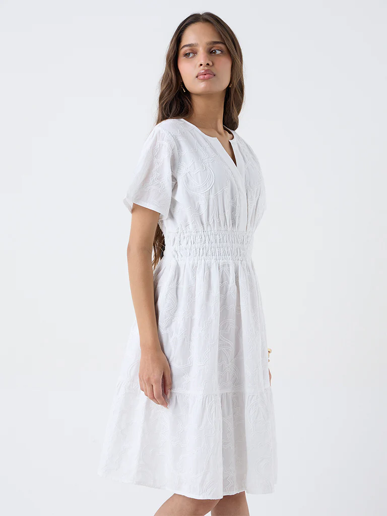 LOV White Embroidered Tiered Dress - Image 2
