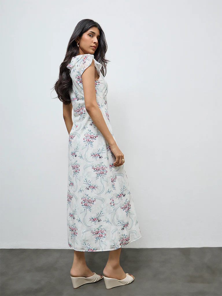 LOV White Floral Design A-Line Dress - Image 4